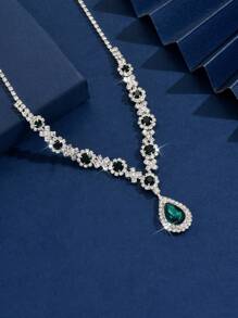 1 pieza Elegante y lujoso collar de mujer incrustado con cristales verdes, adecuado para uso diario, bodas y fiestas