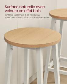 VASAGLE Tabourets de Bar, Lot de 2, Cadre Métallique, Montage Facile, Hauteur 74 cm, Repose-Pieds, pour Cuisine, Salon, Salle à Manger, Marron Rustique et Noir/Doré Chêne et Blanc - Kaki - Voir 2