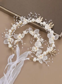 4 peças/2 peças/1 peça Conjunto de Tiara de Pérola de Liga Elegante para Meninas, Conjunto de 2 Peças de Tiara de Pérola e Pulseira de Pérola para Dama de Honra, Conjunto de Vestido de Flor de Fada para Meninas, Adequado para Apresentações, Festas, Fotografia e Danças, Tornando-o um presente ideal para meninas