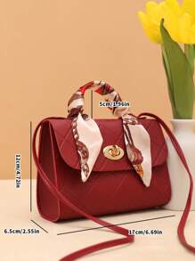 Women Embossed Plaid Small Handbag, Scarf Wristlet Purse For Daily Outing - Burgundy - View 6