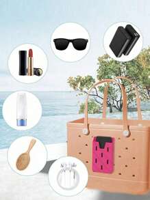 1pc Adjustable Phone Holder Accessory For Bags, EVA Cave Bag Storage Bag, Soft Silicone Insert Protective Case, Swimming Beach Bag Storage Bag, Decorative Charm Insert For Beach Tote Bags, Hooks For Cave Bags, Compatible With Sunglasses And Keys - Multicolor - View 3