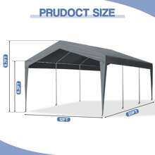 SYMCAVE 12X20FT Carport Car Port Canopy Grey Without Sidewalls - Grey - View 2