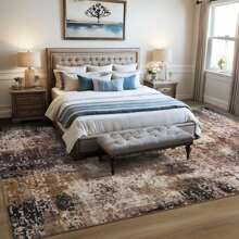 Area Rugs For Bedroom Living Room Kids Room, Modern Abstract Entryway Area Rug Indoor, Boho Vintage Machine Washable Coffee Rug, Low Pile Non Slip Dining Room Study Office Carpet - 棕色 - 查看 5