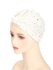 1 Pc Women Casual Summer Hat Retro Party Hat Sequin Crinkle Knotted Headwrap Turban Hair Sleep Cap - Multicolor - View 20