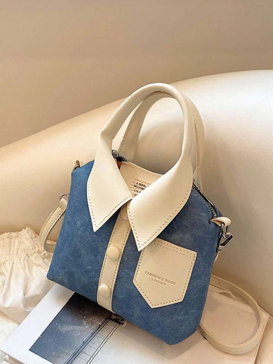 1 件包，异形包，PU 面料，长肩带单肩包挎包，火辣女孩风格，服装包独特时尚女士手提包，简约衬衫设计，小方形斜挎包 - 藍色 - 查看 1