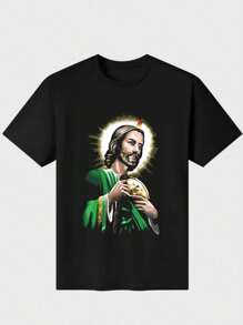 Camisa de hombre de Shirtbanc, camisa gráfica para hombres de Judas De Tadeo, con impresión digital casual, de puro algodón pesado. - Negro - Ver 1