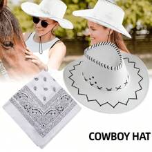 1/2X COWBOY HAT AND BANDANA WILD WESTERN FANCY DRESS COSTUME ACCESSORY - White - View 1