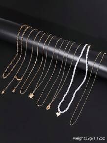 Lemon Dream 8 件/套时尚优雅金色星星、海龟、椰子、心形吊坠项链套装，适合女性日常佩戴、海滩度假、夏日约会 - 金色 - 查看 3