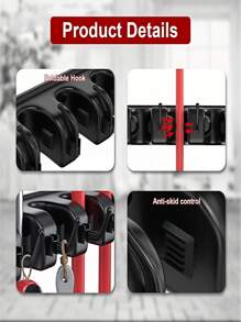 1 Piece Broom Rack Wall Mounted - Mop And Broom Rack - Garage Storage Rack And Garden Tool Organizer - 5 Position 6 Hook Broom Rack For Home, Kitchen, Garden, Tool, Garage Organization - Black - Black - View 4