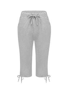 时尚女式抽绳腰七分裤，带口袋，休闲夏装