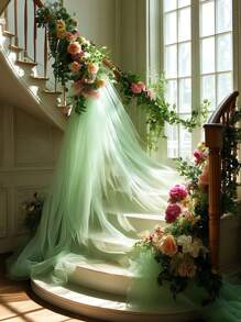 1 件浅绿色透明薄纱拱门帘，婚礼拱门帘装饰透明婚礼背景帘透明布帘，适用于仪式接待天花板装饰户外婚礼背景装饰 - 淺綠色 - 查看 12