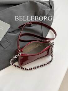 kekedou Túi xách nữ dễ thương và gợi cảm phong cách Y2K có trang trí dây xích, túi đeo vai tối giản dưới cánh tay, thiết kế không điển hình - Màu Đỏ Sâu - Xem 7