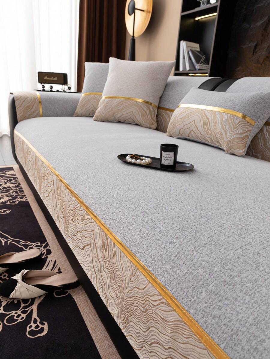 1pc European Style Sofa Cover, Luxurious & Minimalist Design, Anti-Slip, Anti-Dust, Anti-Scratch, Decorative For Bedroom, Living Room, Office, Suitable For All Seasons - Light Grey - View 1