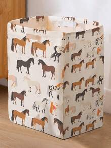 1 Rectangular Storage Basket With Animal Print Pattern, Foldable Box With Handle, Dirty Clothes Basket, Suitable For Living Room And Kitchen Clutter, Ideal For Organizing Socks And Accessories Home Bedroom Clothes Storage Organizer Closet Organization And Storage