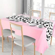 Disposable Plastic Tablecloth With Cow Print, 53.94 X 107.87 Inches, Rectangular Pink Elegant Party Tablecloth, Cowgirl Birthday Theme Decor, Machine Woven - Black And White Design - Pink - View 5