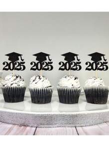 24/12 件/6 件黑色闪光“2025 届”纸杯蛋糕装饰，毕业派对装饰品，蛋糕装饰用品 - 彩色 - 查看 6
