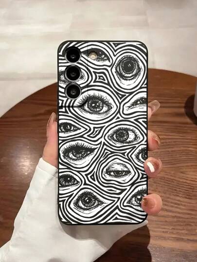 1 个极简主义波浪与眼睛穿孔黑色软手机壳，兼容三星/红米/OPPO/荣耀防水防震防摔防刮