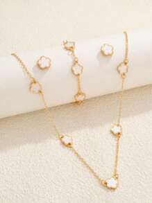 1 套 5 瓣花项链手链耳环混搭配饰（无盒） - 彩色 - 查看 6