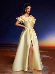 Anymoon Elegant 3D Hand Floral Formal Evening Dress, Suitable For Formal Dances, Parties And Events, Party Dress, Wedding Guest Dress, Gown