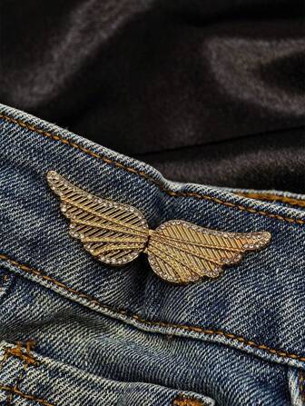 1pc Shiny Wing Shaped Waist Buckle, Metal Alloy Adjustable Clip For Jeans, Detachable & Without Nailing