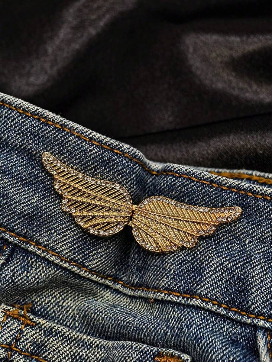 1pc Shiny Wing Shaped Waist Buckle, Metal Alloy Adjustable Clip For Jeans, Detachable & Without Nailing - Gold - View 1