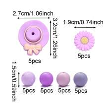 30 件波西米亚雏菊蝴蝶结帽硅胶珠圆花硅胶散珠 DIY 工艺品适用于制作笔、钥匙链、项链、手链