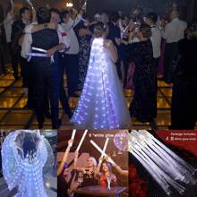 13pcs Wedding & Party Set (1pc LED Light-Up Wings, 6pcs Glow Sticks, 6pcs Fiber Optic Sticks) For Party Performance, Dancing, Stage Show, Suitable For Women, Music Festival Decoration, Christmas Party, Carnival, Stage, Performance Props - 彩色 - 查看 3