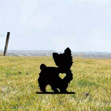 迷人的狗剪影花园桩 - 带有心形细节的质朴铁质户外装饰，非常适合情人节和宠物纪念，易于安装，无需电池，情人节礼物 | 户外装饰 | 心形图案装饰，狗装饰