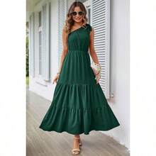 Women's Summer Floral Maxi Dress Knot One Shoulder Sleeveless Ruffle Flowy Boho Beach Wedding Guest Dresses