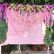 12pzs Flores Artificial Wisteria Decoración Fiesta Boda 1.1m - Rosa rosa - Ver 6