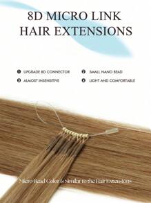 Extensiones de cabello micro 8D, extensiones de cabello real con micro perlas, rectas, marrón caramelo, anillos nano, perlas de silicona mini invisibles, extensiones micro, disfraz de Halloween - S27 - Ver 5