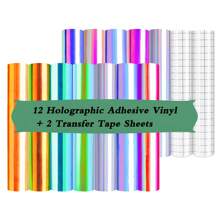 全息乙烯基 - 12 张 12 英寸 x 10 英寸全息永久乙烯基 + 2 张转移胶带 - 易于转移彩虹工艺粘合乙烯基片 - 各種顏色 - 查看 1