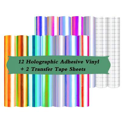 全息乙烯基 - 12 张 12 英寸 x 10 英寸全息永久乙烯基 + 2 张转移胶带 - 易于转移彩虹工艺粘合乙烯基片
