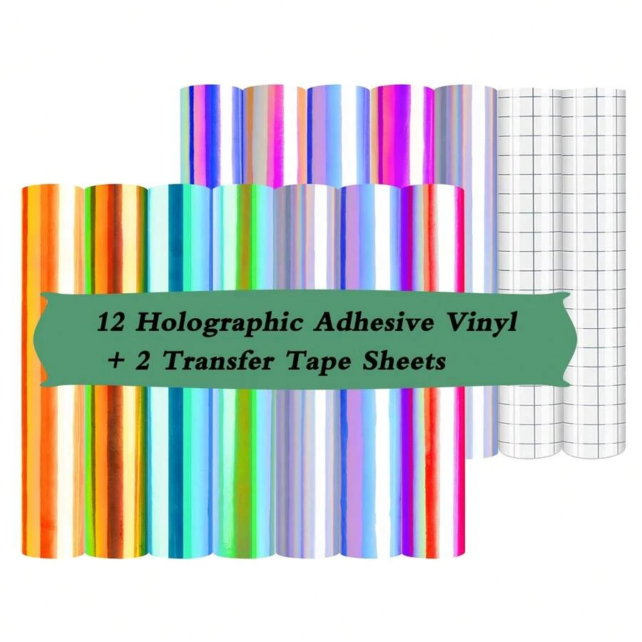 全息乙烯基 - 12 张 12 英寸 x 10 英寸全息永久乙烯基 + 2 张转移胶带 - 易于转移彩虹工艺粘合乙烯基片 - 各種顏色 - 查看 1
