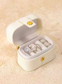 1pc Mini Classic Leather Ring Box With Button Portable Travel Jewelry Case, Elegant Jewelry Display Packaging Box Practical Ring & Earring Storage Box, Fashionable Gift For Women And Girls