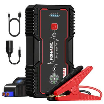 FOWAWU FOWAWU Jump Starter Power Bank 2.000 A 20.800 mAh 12 V Arrancador portátil para motocicletas y automóviles (motores de hasta 7,5 l de gasolina) Arrancador de batería de automóvil con linterna LED / USB