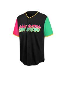 Men's Embroidery Baseball Jersey 23 Black Casual Short Sleeve V-Neck Button T-Shirts Party Sports Top