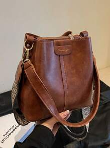 High-End Versatile Bucket Bag, Fashionable Solid Color Shoulder Bag, Retro Niche Design, Women's Shoulder Bag, Suitable For Work, Commuting, Daily Outings, Shopping And Dates - Brown - View 7