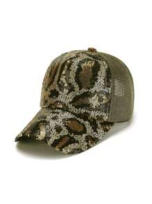 1pc Multi-Color Glitter Leopard Print Contrast Mesh Breathable Comfortable Sun-Shading Baseball Cap, Suitable For Party, Gathering, Festival, Stage, Outdoor, Daily Use - Leopard - View 11