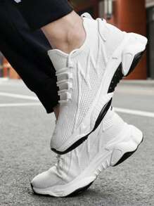 Men Height Increasing Shoes, 8cm/3.15in Invisible Height Increase, Fashionable Thick Sole Chunky Sneakers, Breathable Running Shoes, Men Invisible Casual Sneakers, White Mesh Shoes, New 2025 Style, Increased Insole Shoes, Dark Color, Plus Size 45-46