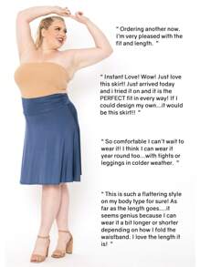 STRETCH IS COMFORT Women's And Plus Size Knee Length Ruched Waist Flowy Skirt - 藍綠色 - 查看 5