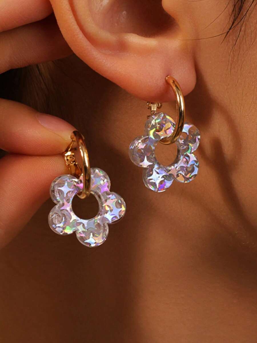 1 Cặp bông tai mặt dây chuyền cỏ năm lá bằng acrylic lấp lánh dễ thương thời trang, thích hợp cho phụ nữ, tuyệt vời cho hẹn hò, tiệc tùng, làm quà tặng