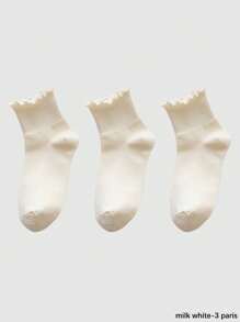 1/3/6 Pairs Women Ruffle Trim Socks, Thin Solid Color Mid-Calf Socks, Breathable Moisture-Wicking, Spring/Summer