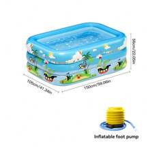 1pc Large 3-Ring Inflatable Swimming Pool, Bright Cartoon Print, Suitable For Whole Family, Versatile Entertainment Equipment For Yard, Durable, Easy Installation, Space-Saving, Portable, Can Be Used For Sand Play, Water, Raising Fish, An Excellent Gift