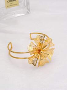 5pcs/Set Dubai Style 18K Gold-Plated Copper Materials Wedding Jewelry Set For Women, African Bride Necklace Bracelet Earrings Ring - Gold - View 4