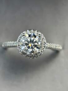 1CT Moissanite S925 Srebrny Okrągły Pierścionek Damski, Elegancki Design Ślubny Pierścionek Zaręczynowy, Prezent Na Dzień Matki