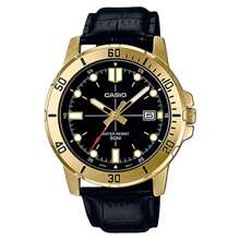 Relógio Masculino C asio Collection Dourado com Pulseira de Couro Preto MTP-VD01GL-1EVUDF