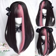 EAVIN GARY Black Mix Pink Hair Wig Long Straight Wig With Bangs Sweet Cute Lolita Wig For Party Daily Cosplay Show 22 Inches (Black Mix Pink) - S4/PINK - 查看 1