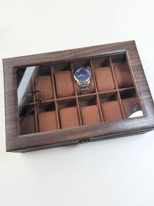 1pc Leather Watch Storage Box, Dust-Proof Glass Cover Watch Box, Bracelet Necklace Jewelry Display Case, High-End Home Watch Collection Box Back To School