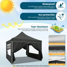 CAROMA Cenador plegable impermeable de 3 x 3 pulgadas con 4 paredes laterales, fácil instalación, cenador portátil para jardín al aire libre con 4 sacos de para fiestas, festivales y mercados, color negro.